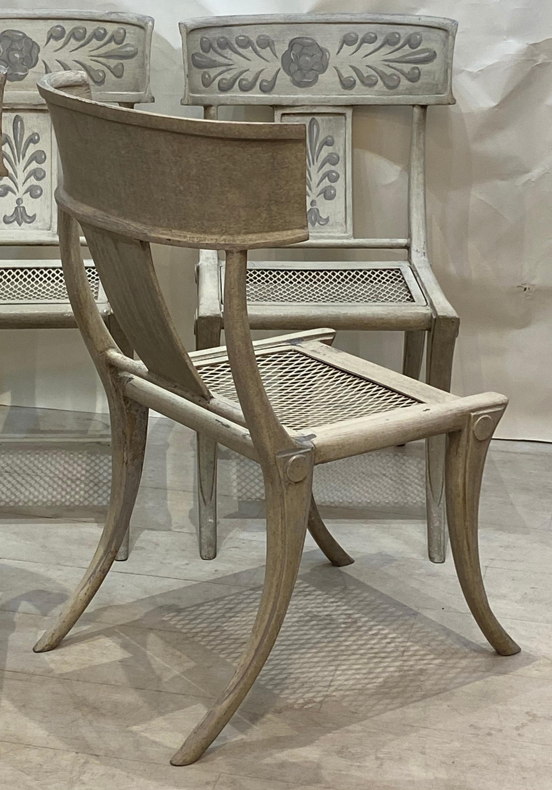 6 Rare Swedish Neoclassical Painted Metal Klismos Dining Chairs In Good Condition In West Palm Beach, FL