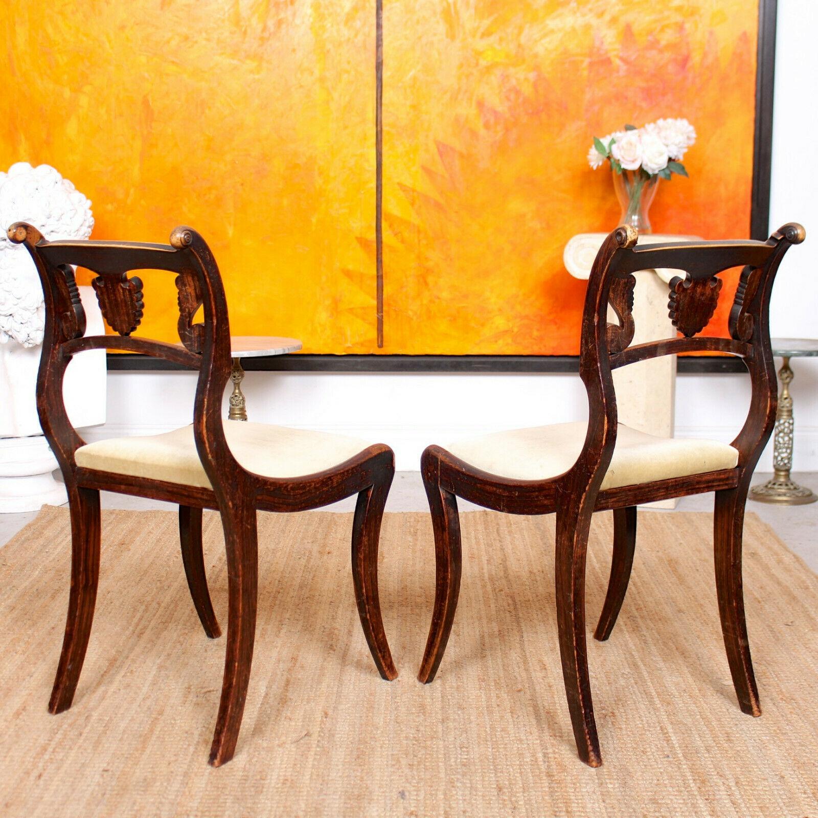 6 Regency Dining Chairs Harlequin Painted Rosewood Carved For Sale 4