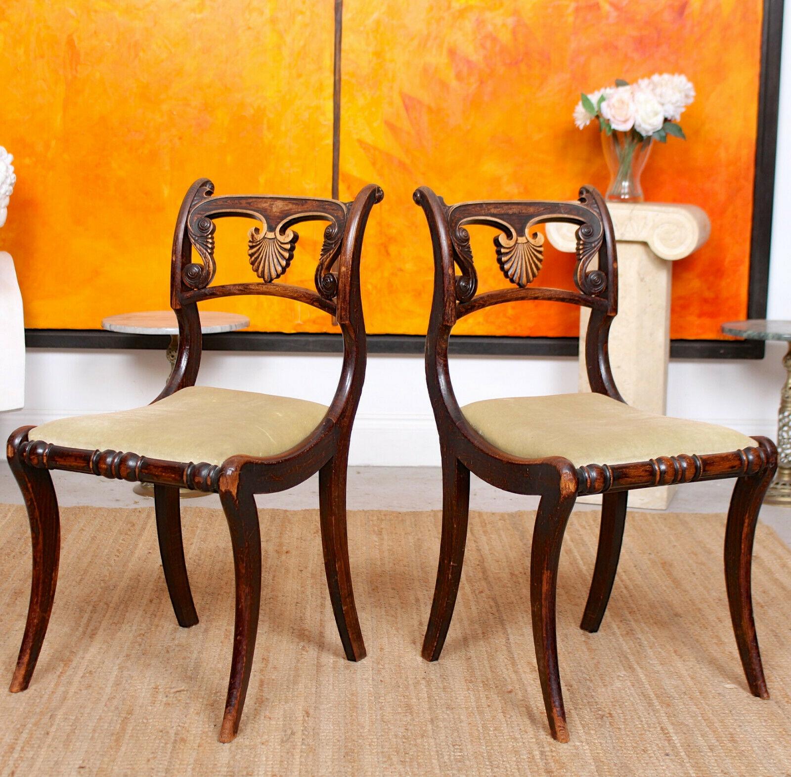 Early 19th Century 6 Regency Dining Chairs Harlequin Painted Rosewood Carved For Sale
