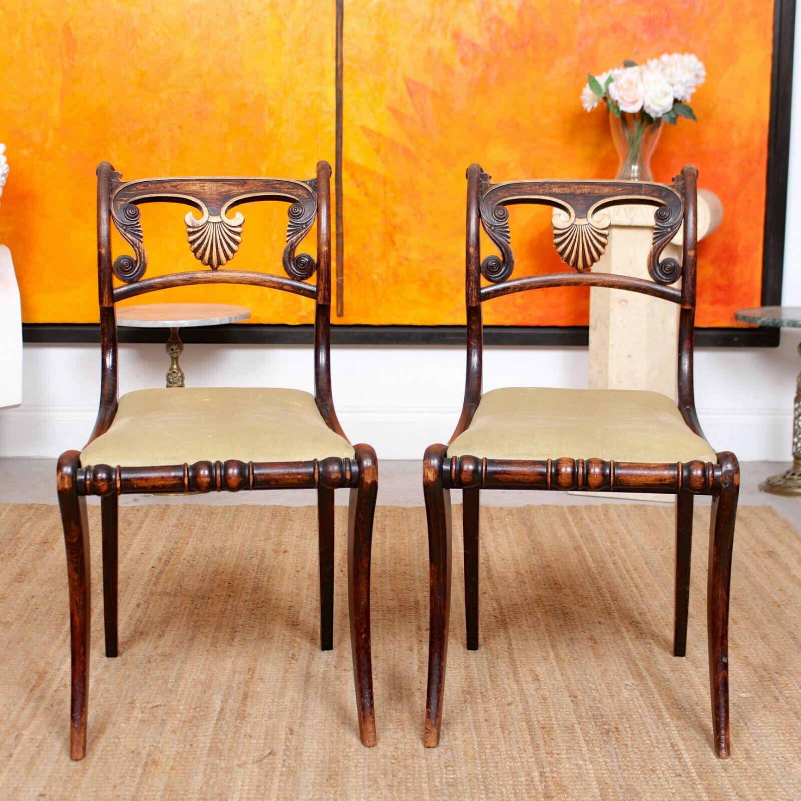 Beech 6 Regency Dining Chairs Harlequin Painted Rosewood Carved For Sale