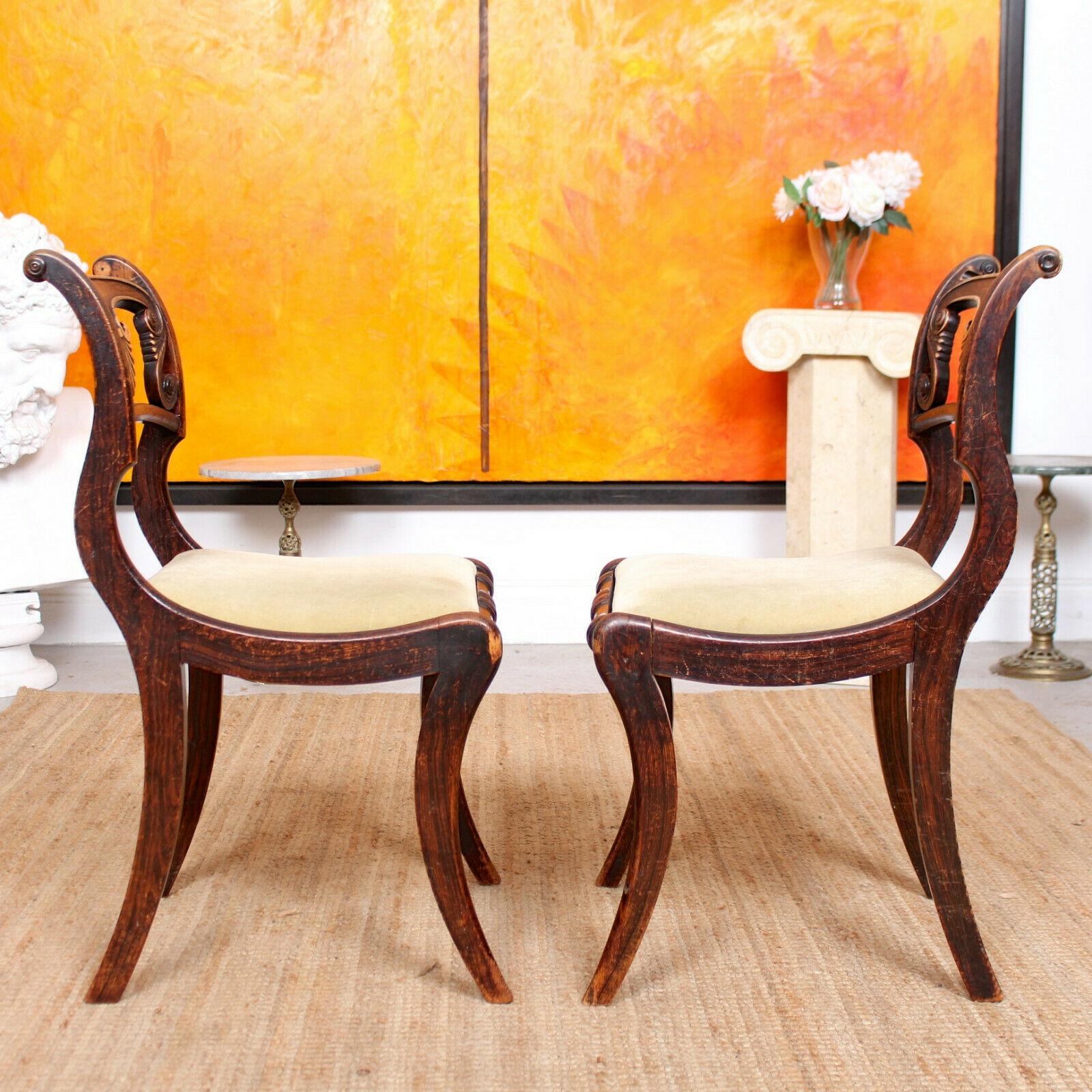 6 Regency Dining Chairs Harlequin Painted Rosewood Carved For Sale 2