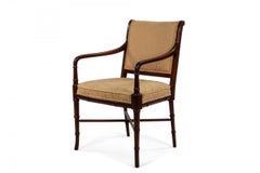 6 Regency Style Mahogany Armchairs with Yellow Damask Upholstery