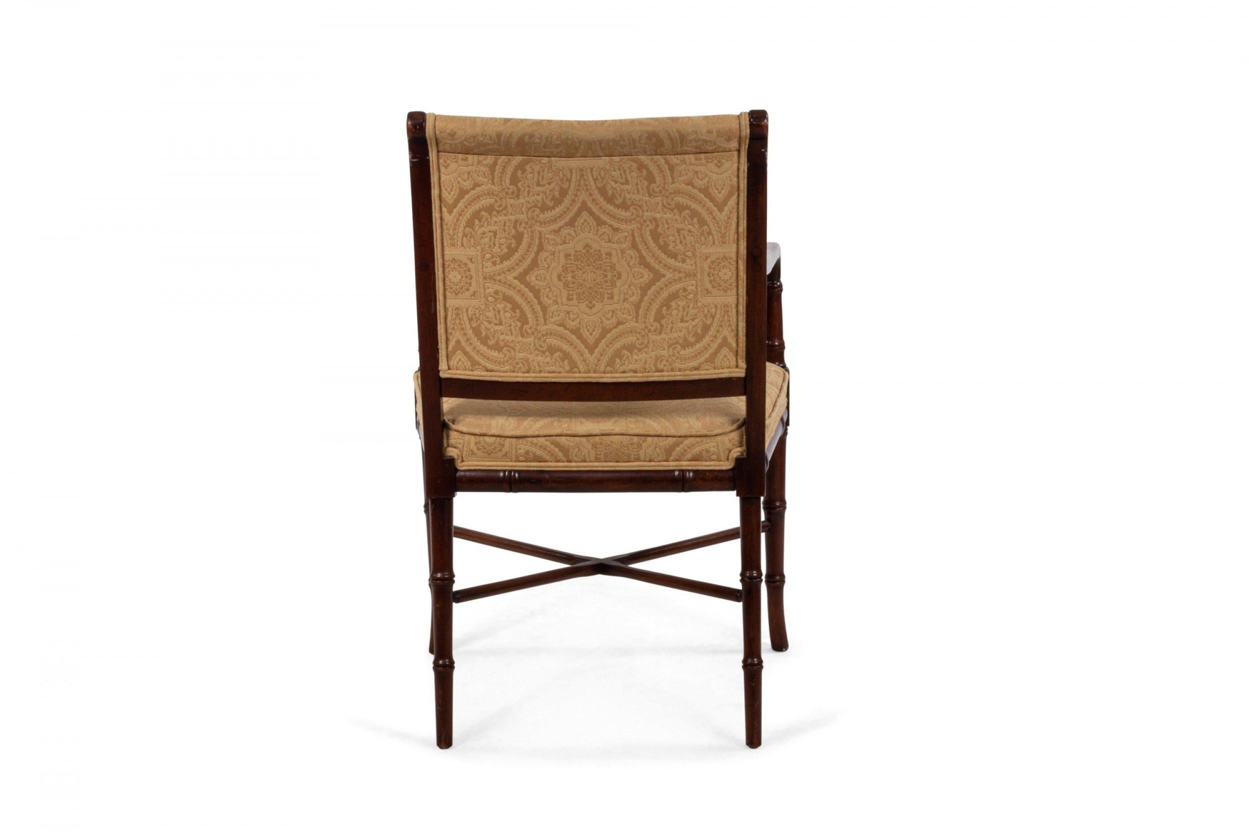 6 Mahagoni-Sessel im Regency-Stil mit gelber Damastpolsterung im Angebot 1