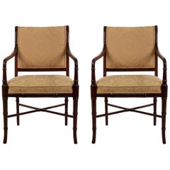 6 Sillones de Caoba Estilo Regencia con Tapicería de Damasco Amarillo