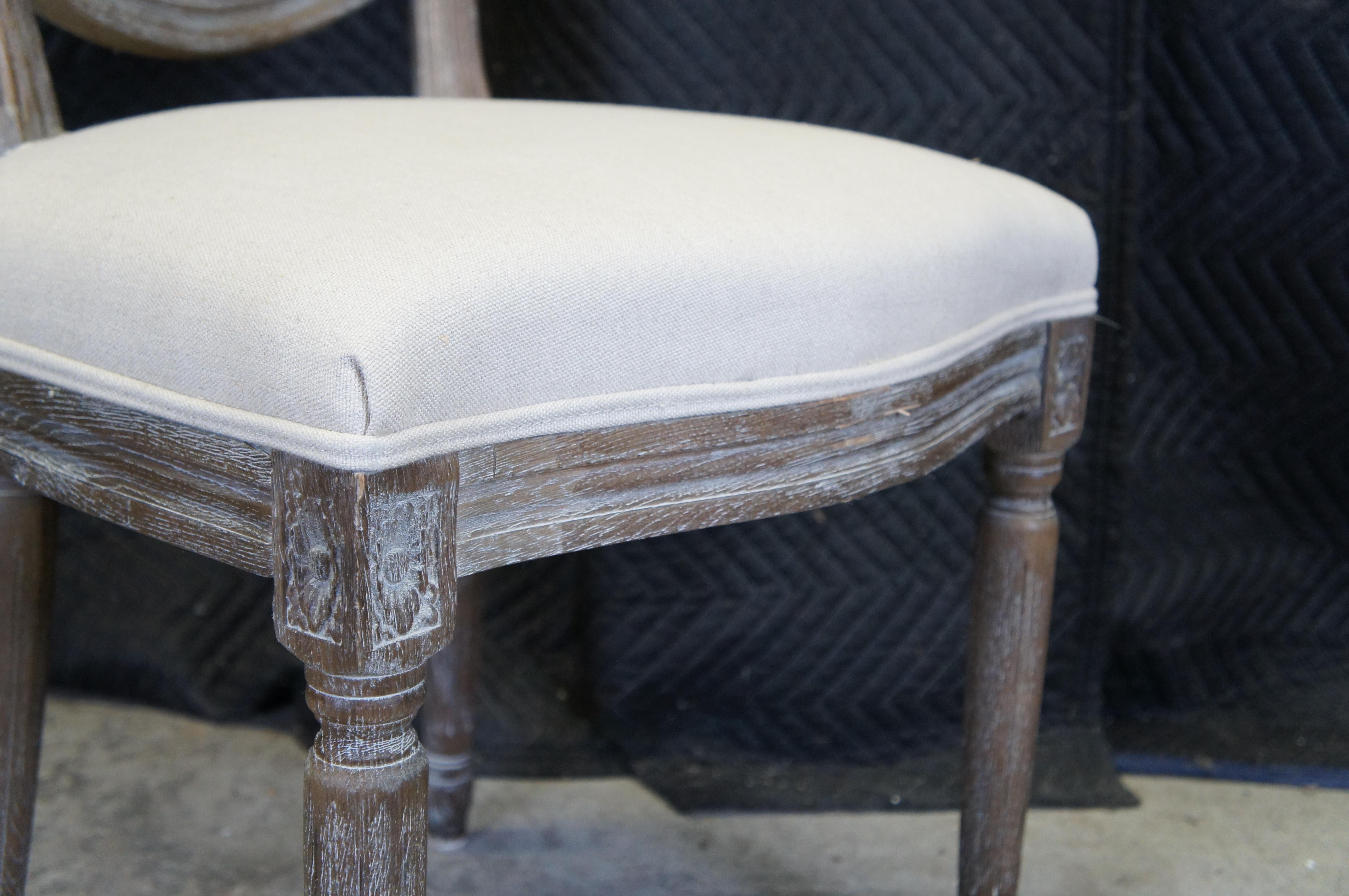 20th Century 6 Restoration Hardware French Country Tuscan Linen Side Dining Chairs