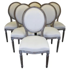 6 Restoration Hardware French Country Tuscan Linen Side Dining Chairs