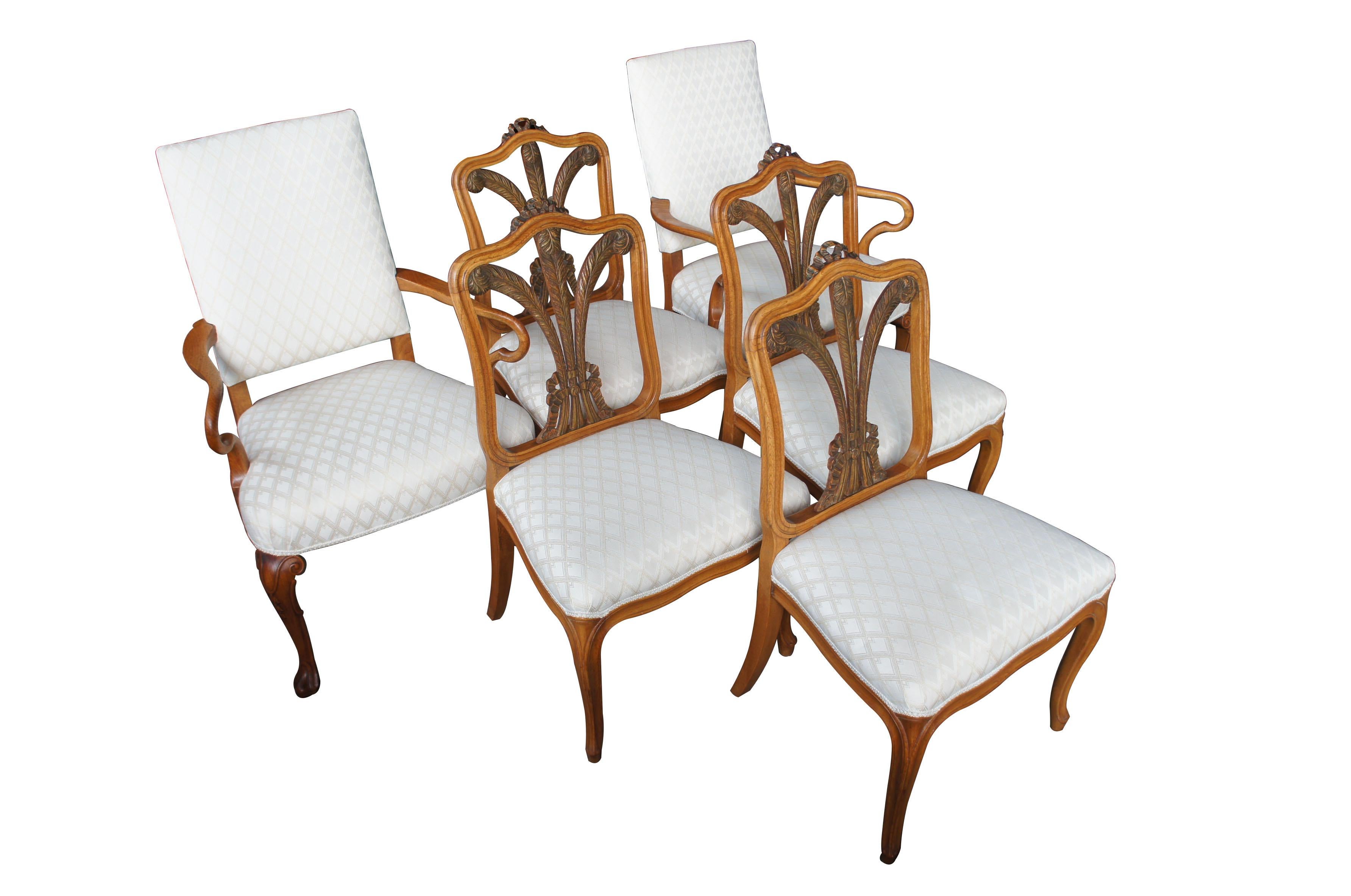 6 Robert Irwin Furniture Co. dining chairs Louis XVI Style Florentine Rococo

(1919-1953)
Irwin, Robert W. Co 
Grand Rapids, Mi

An exquisite French walnut chair set Robert Irwin Furniture Company. Elegantly designed with an open florentine