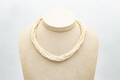 6 Row Cultured Pearls Necklace Yellow and White Gold 18 Karat