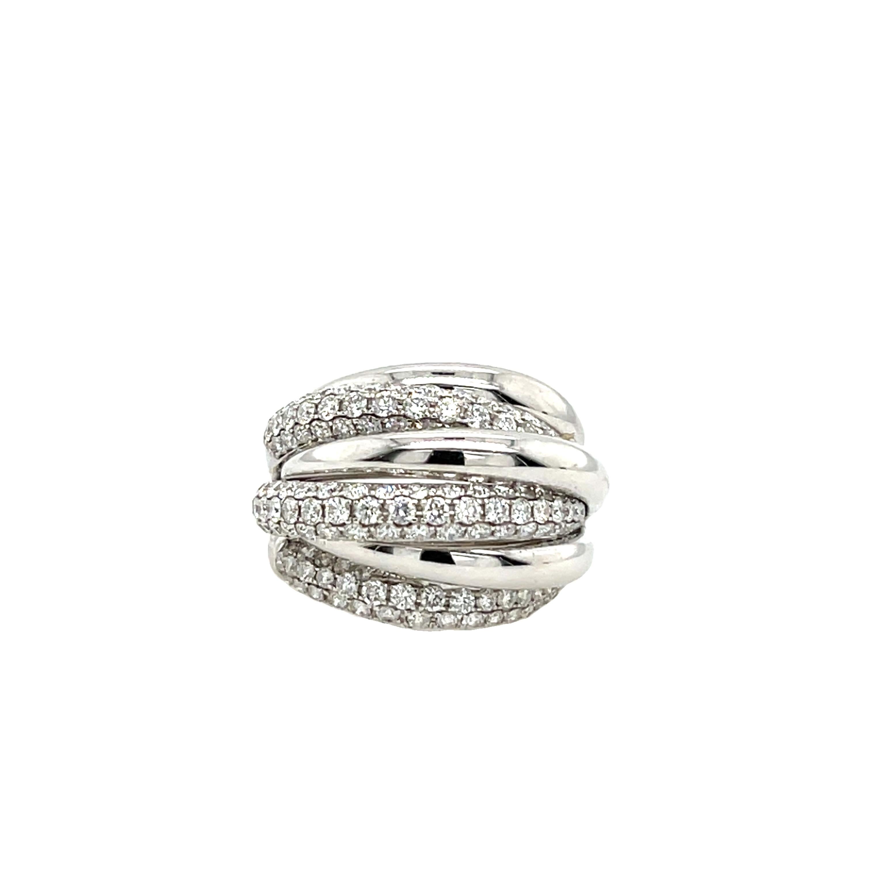 da uomo o donna Anello a turbante con 6 file di diamanti, incastonato in oro bianco 18 ct con 1,85 ct di diamanti naturali in vendita