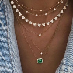 6 Row Multi Crystal Gold Tone Multi Layer Hearts Vintage Pendants Necklace