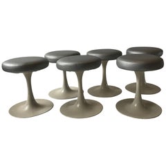 6 Saarinen Style 1960s Tulip Base Metal Stools by Brevete Cre Rossi, France