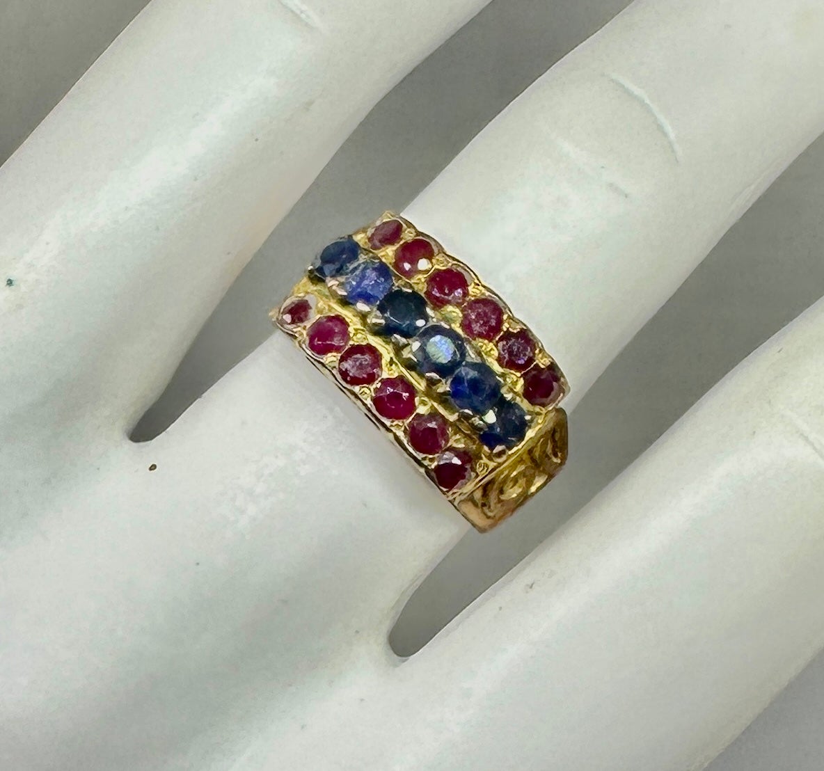 6 Zafiro 12 Rubí Anillo Anillos Apilados Oro Renacimiento Bizantino Corte redondo en venta