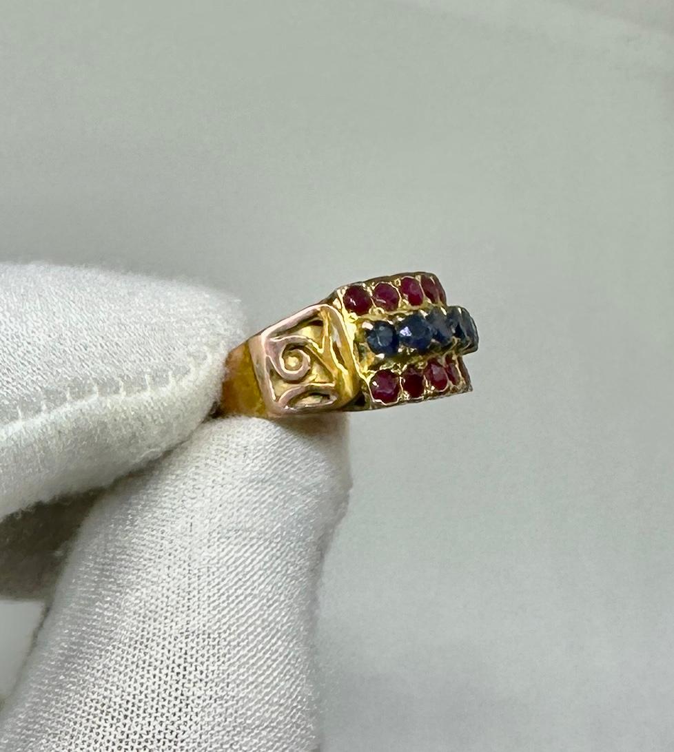 6 Zafiro 12 Rubí Anillo Anillos Apilados Oro Renacimiento Bizantino en venta 1