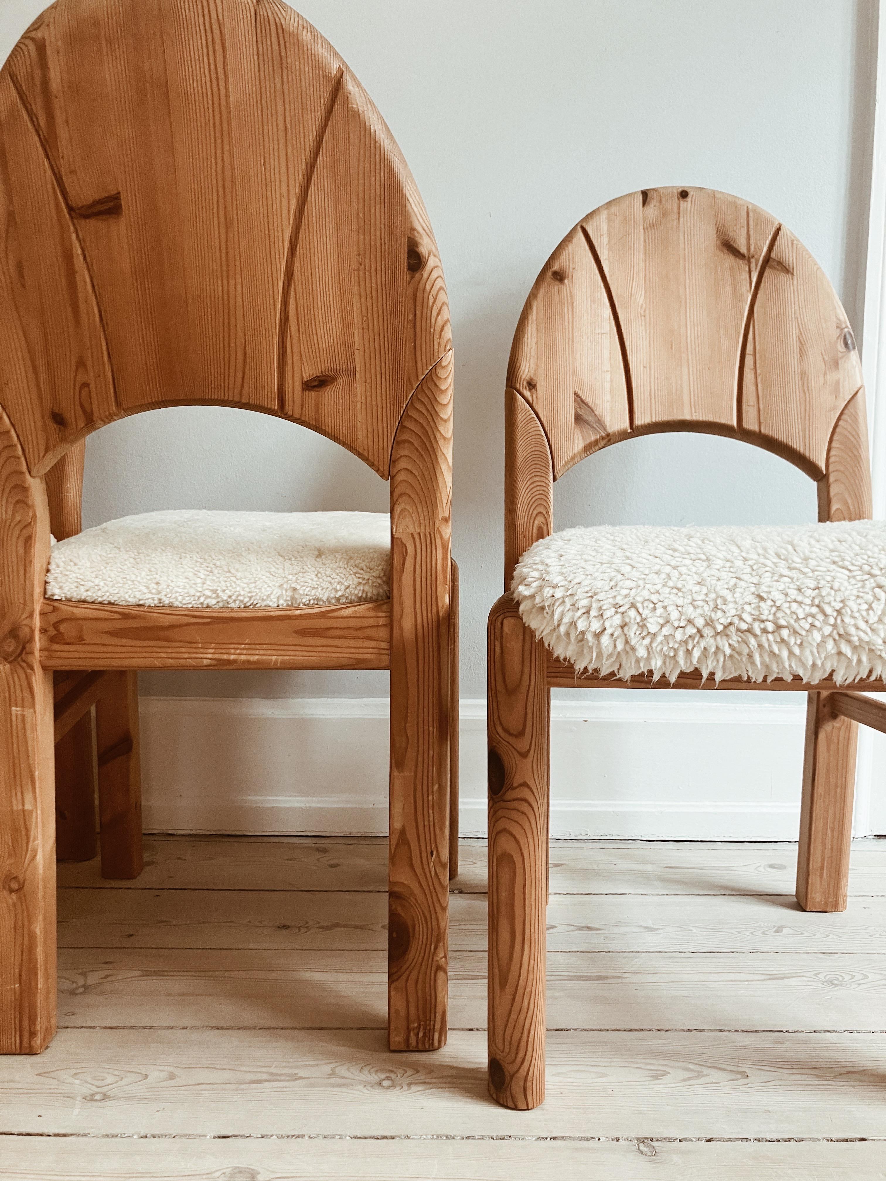 6 scandinavian dining chairs in pine and lamb wool 2