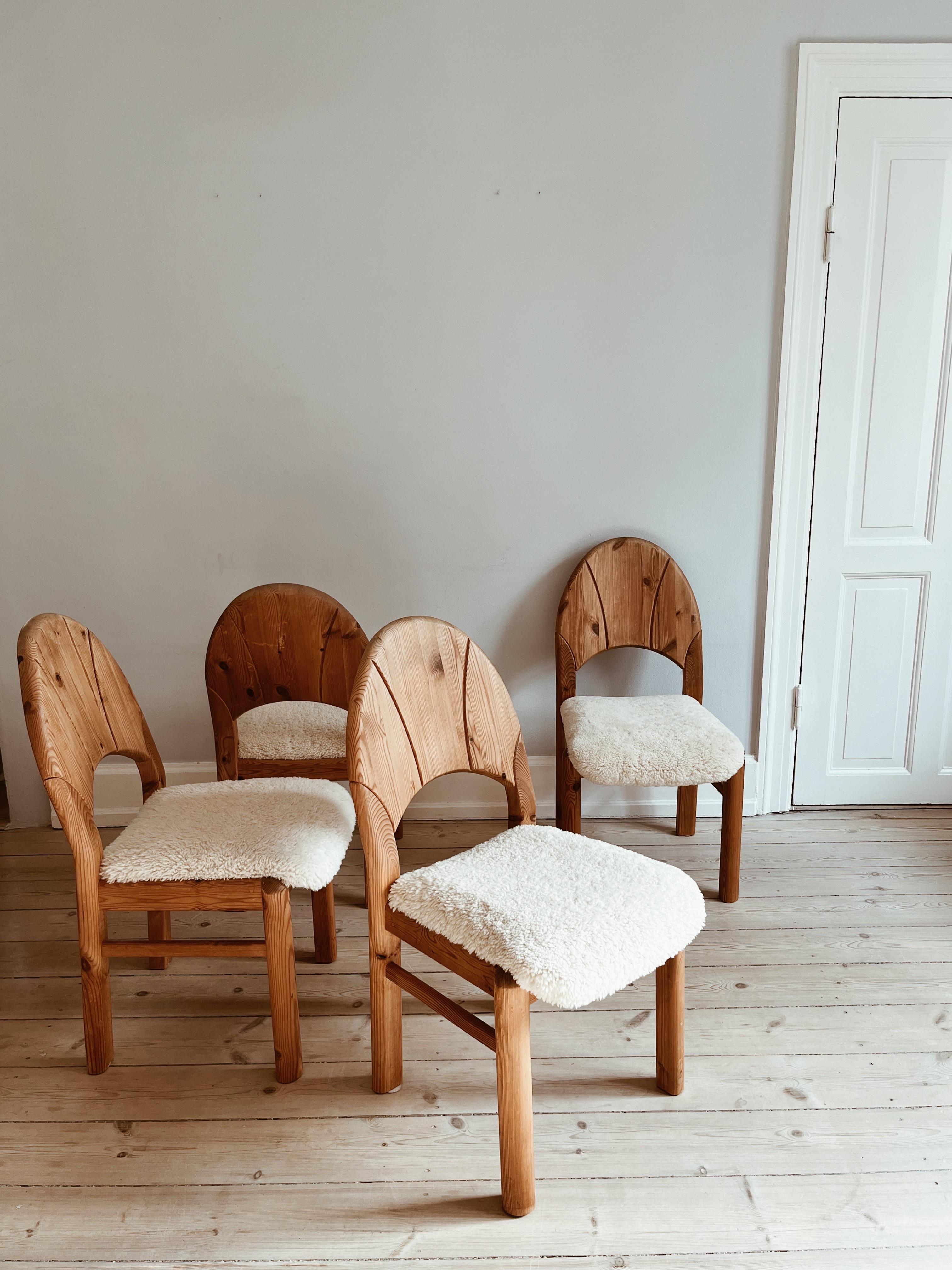 Scandinavian Modern 6 scandinavian dining chairs in pine and lamb wool