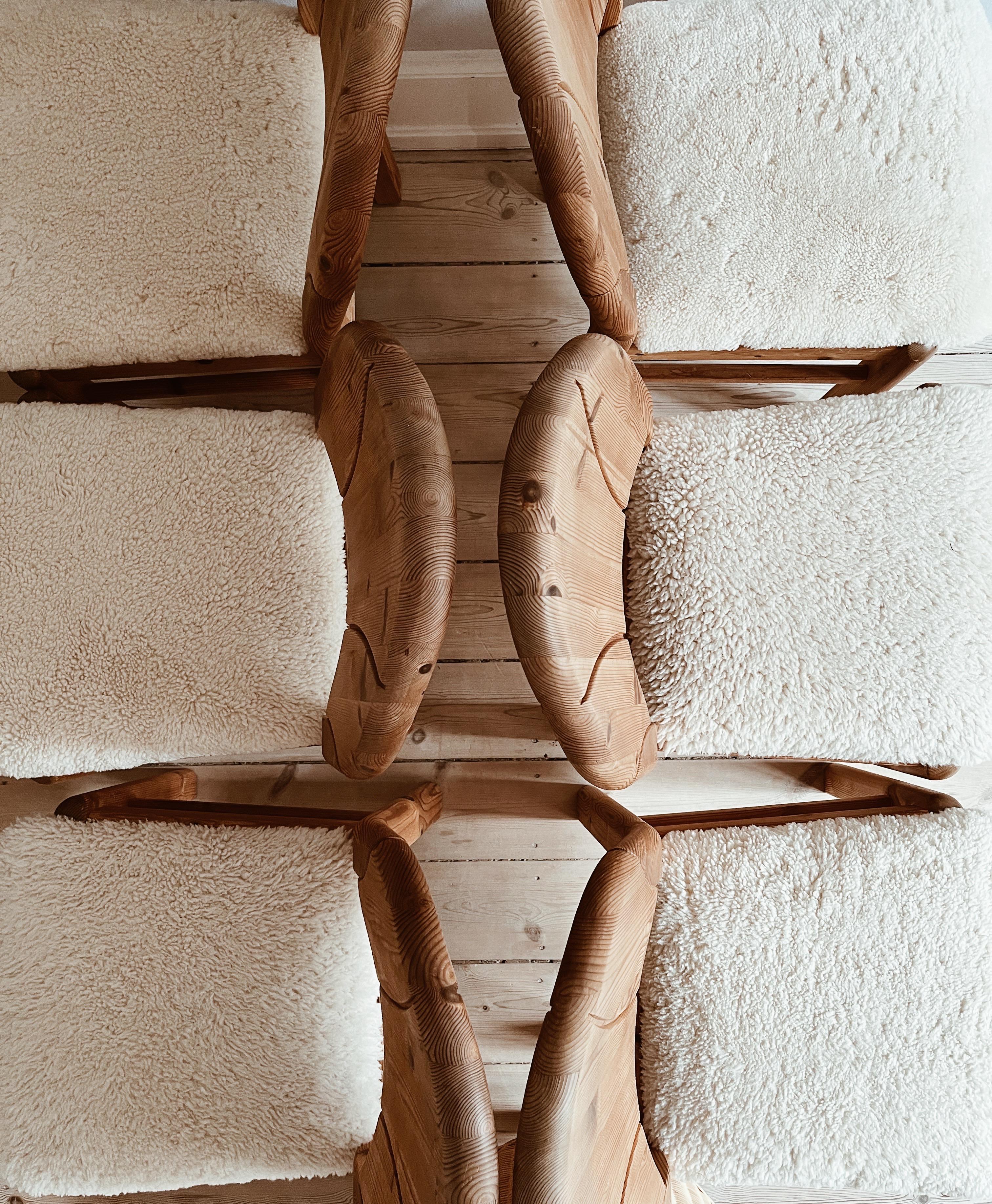 Woven 6 scandinavian dining chairs in pine and lamb wool