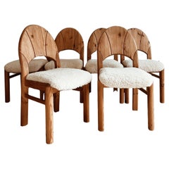 6 scandinavian dining chairs in pine and lamb wool
