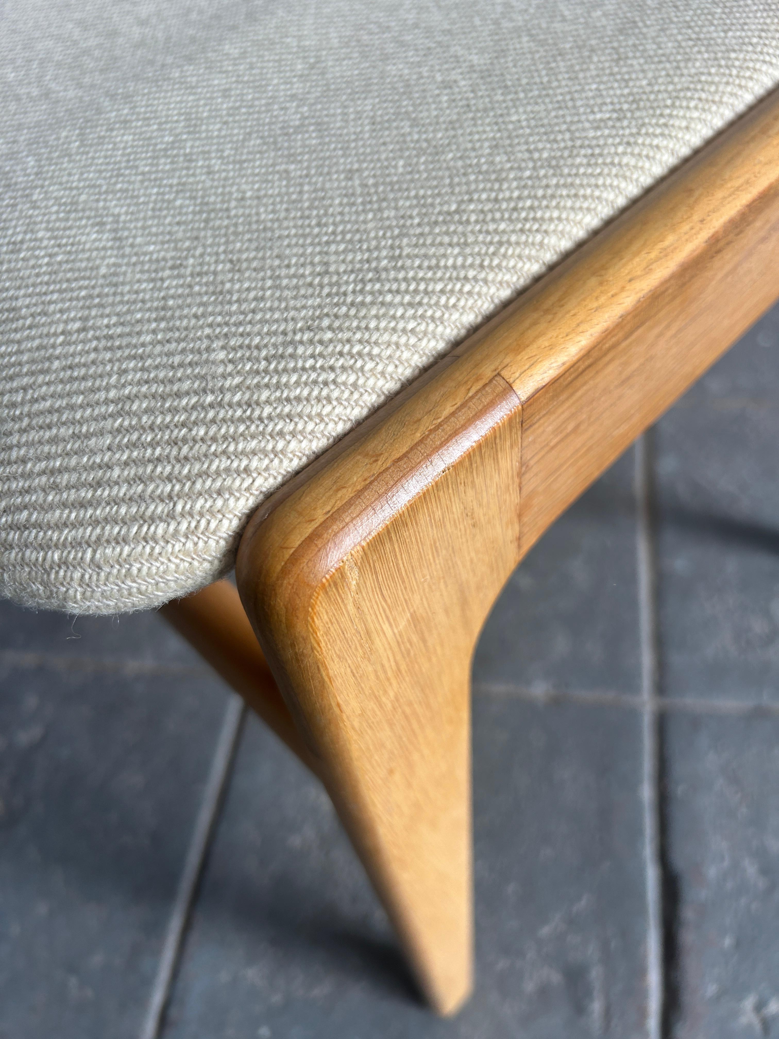 6 Scandinavian modern white oak dining chairs tan upholstery  For Sale 2