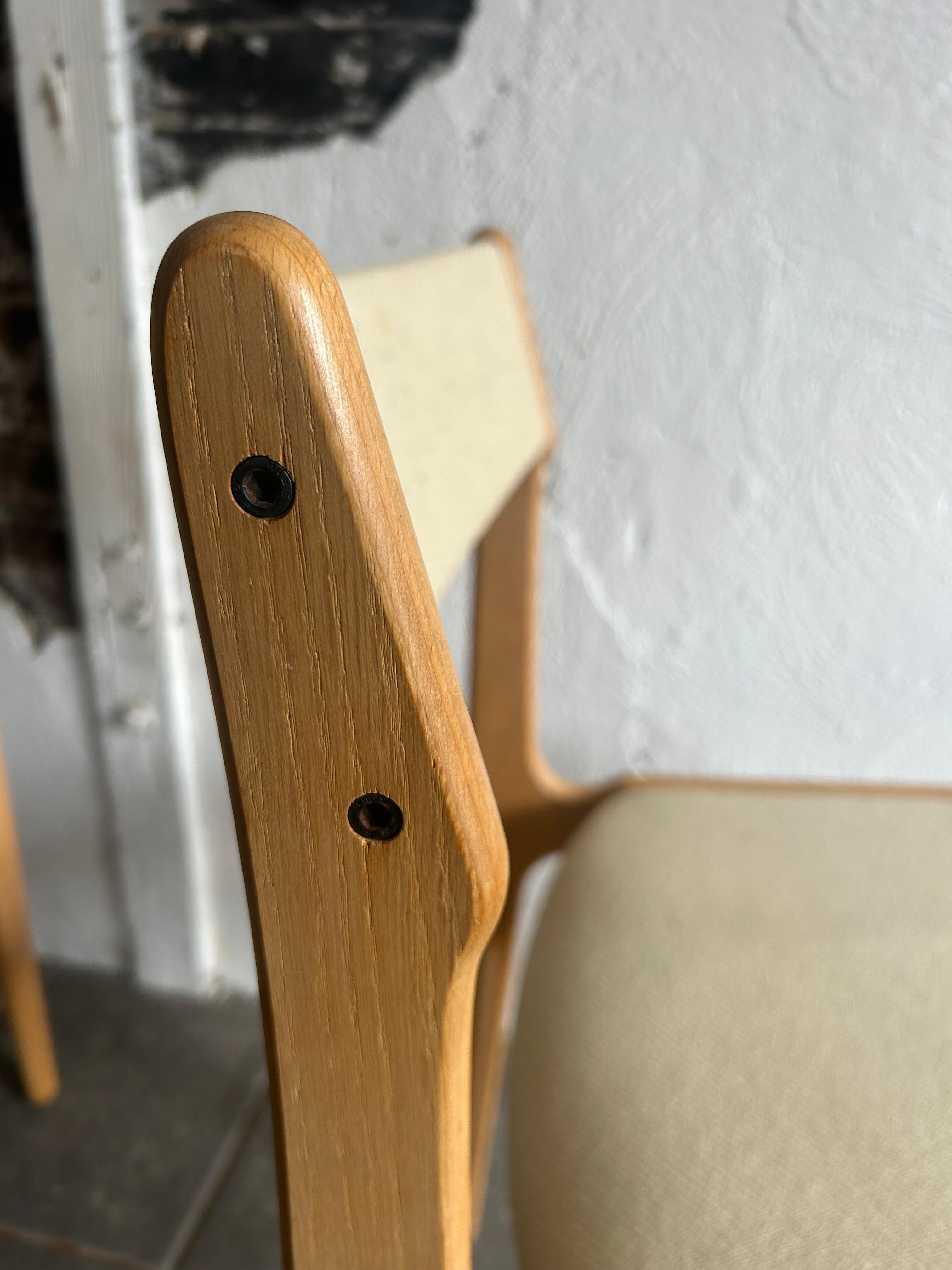 6 Scandinavian modern white oak dining chairs tan upholstery  For Sale 1