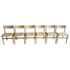 6 Scandinavian modern white oak dining chairs tan upholstery