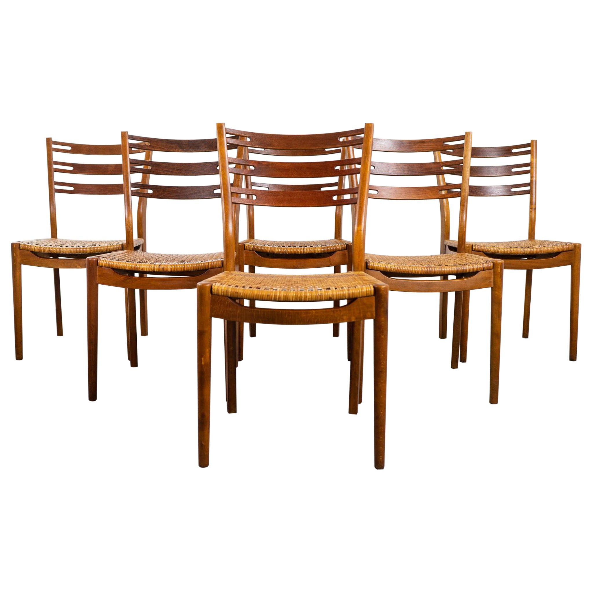 6 Sillas de comedor escandinavas de teca y ratán by IKEA en venta