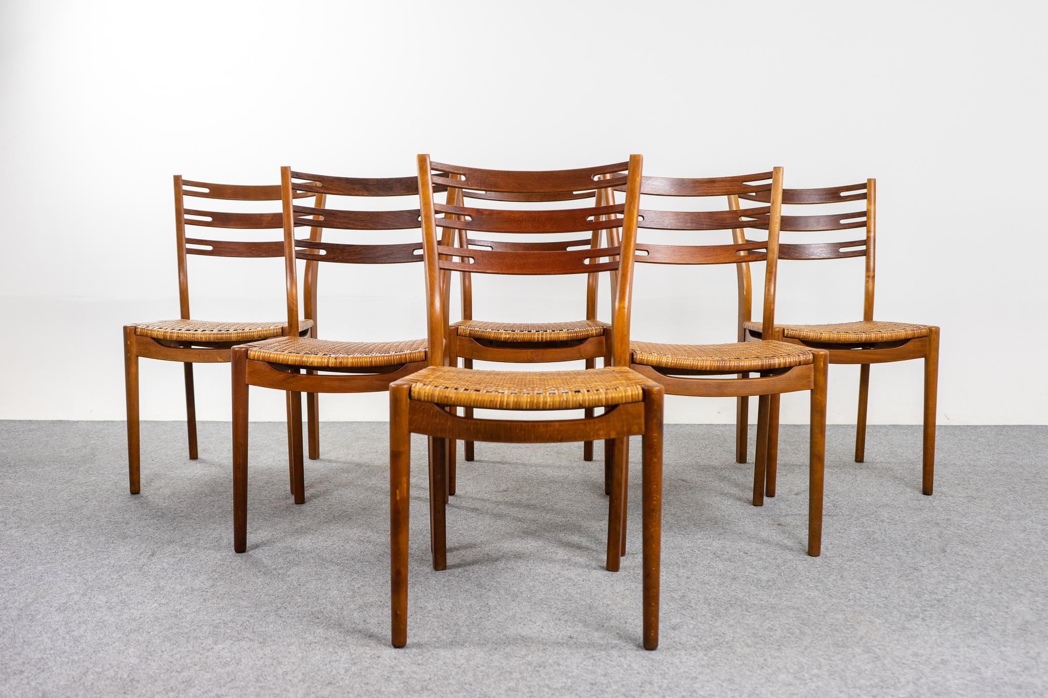 6 Scandinavian Teak & Rattan Dining Chairs by IKEA For Sale 1