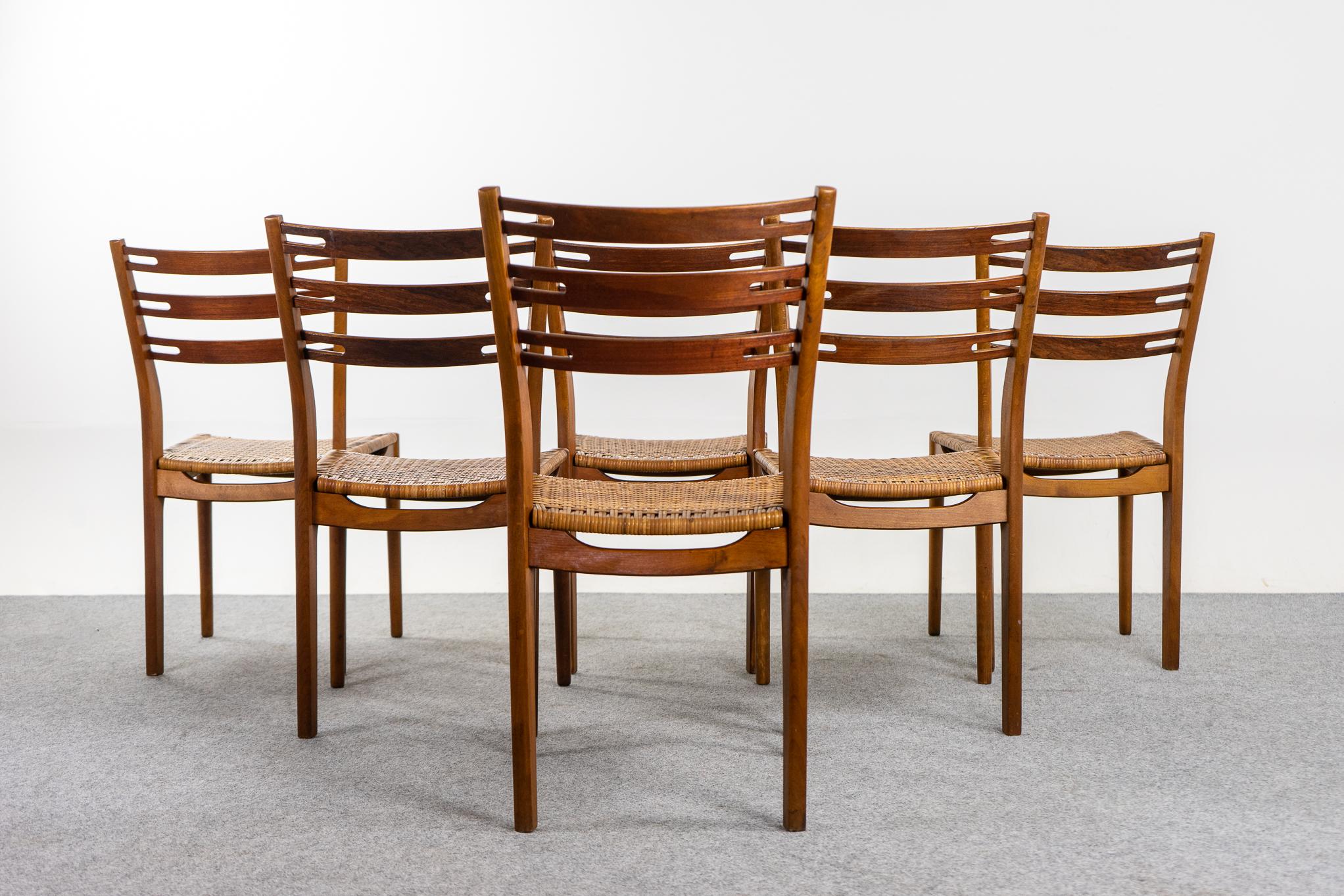6 Scandinavian Teak & Rattan Dining Chairs by IKEA For Sale 3