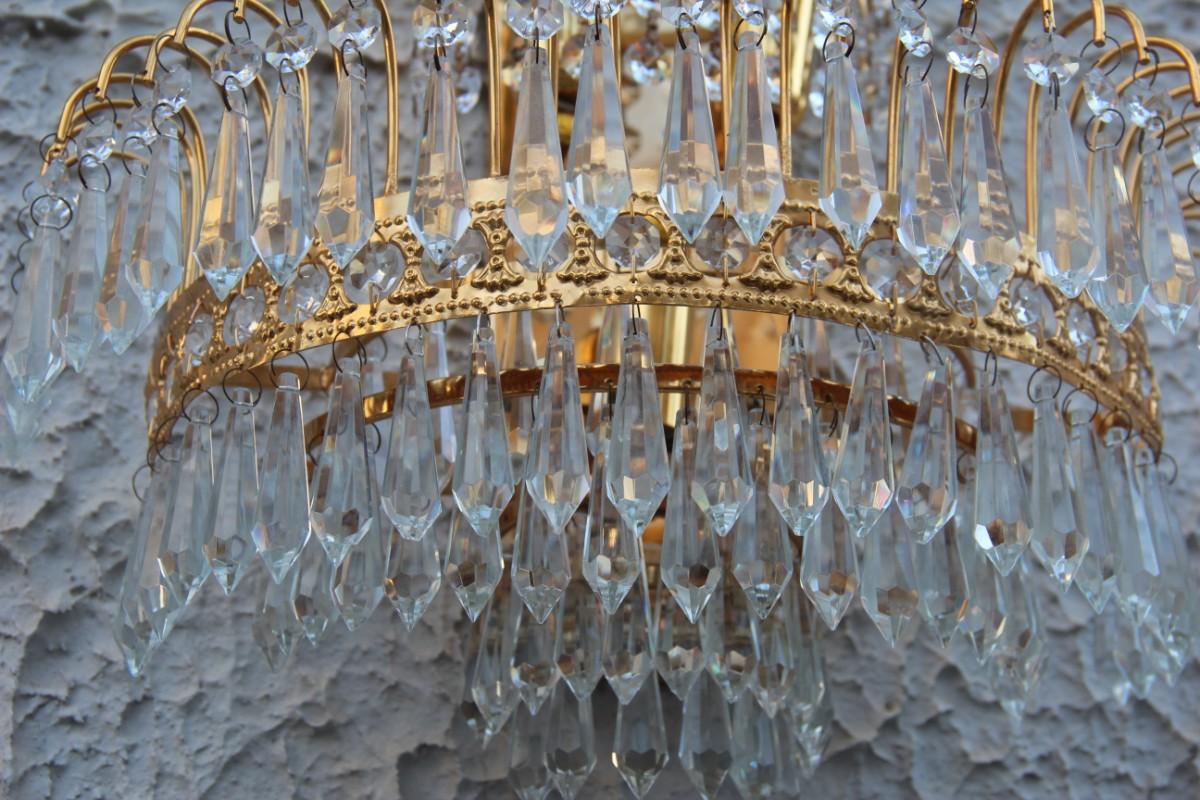 6 Sconces Gold-Plated Swarovski Crystall Italian Design 1970s Cascade of Crystal For Sale 4