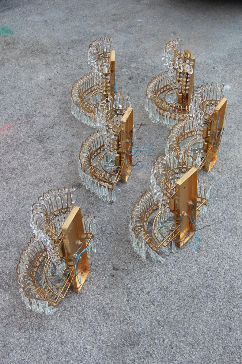 6 Sconces Gold-Plated Swarovski Crystall Italian Design 1970s Cascade of Crystal For Sale 5