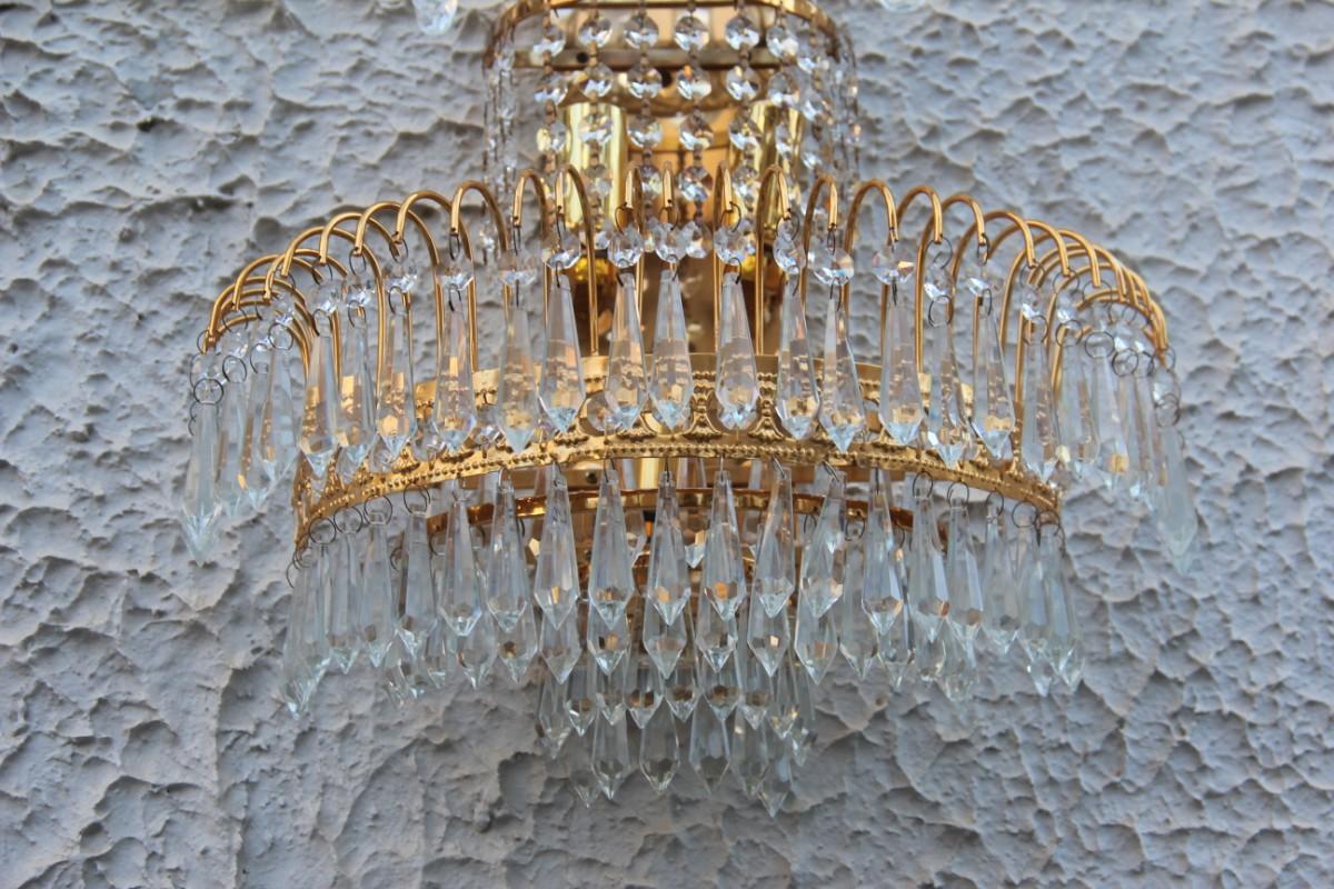 6 Sconces Gold-Plated Swarovski Crystall Italian Design 1970s Cascade of Crystal In Good Condition For Sale In Palermo, Sicily