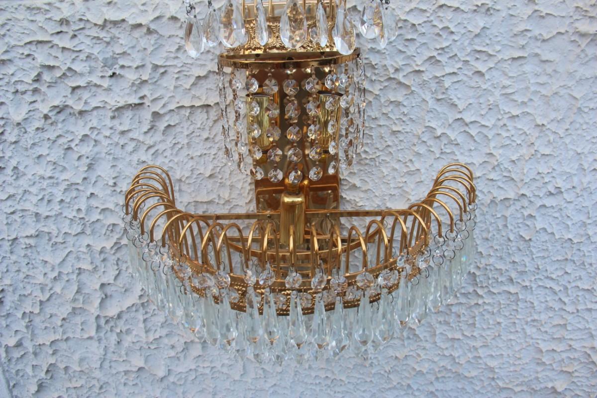 Plaqué or 6 Appliques en cristal Swarovski et cristal plaqué or, design italien des années 1970, Cascade en cristal en vente