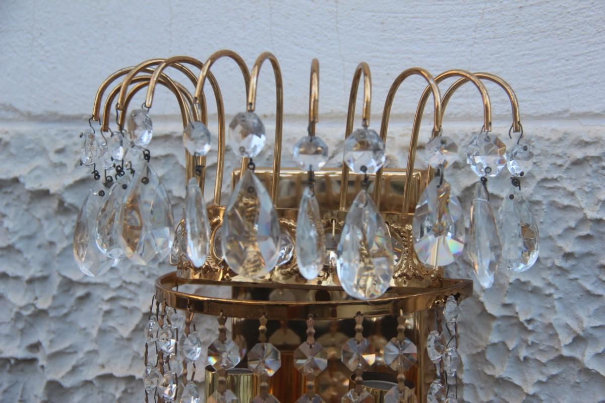 6 Sconces Gold-Plated Swarovski Crystall Italian Design 1970s Cascade of Crystal For Sale 2