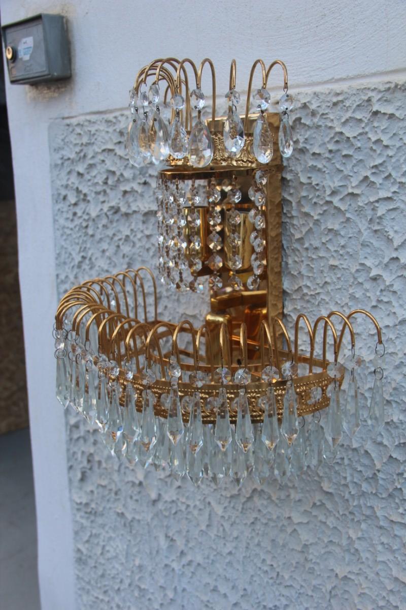 6 Sconces Gold-Plated Swarovski Crystall Italian Design 1970s Cascade of Crystal For Sale 3