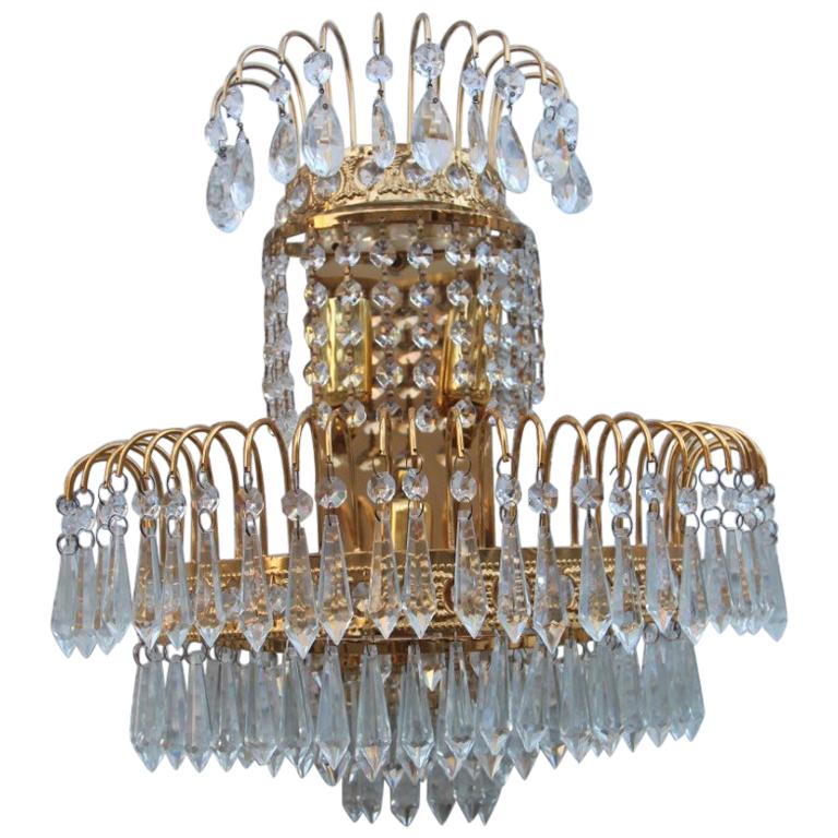 6 Sconces Gold-Plated Swarovski Crystall Italian Design 1970s Cascade of Crystal For Sale