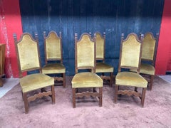 6 "Scratched" Oak Chairs with High Back, circa 1950