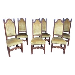 6 sillas de roble "rayado" con respaldo alto circa 1950
