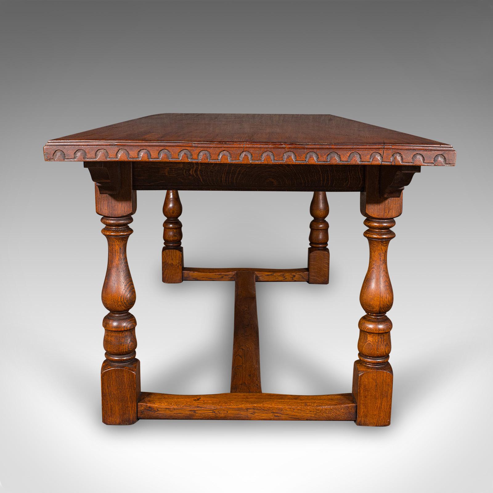 British 6 Seat Antique Dining Table, English, Oak, Country Kitchen, Refectory, Edwardian For Sale