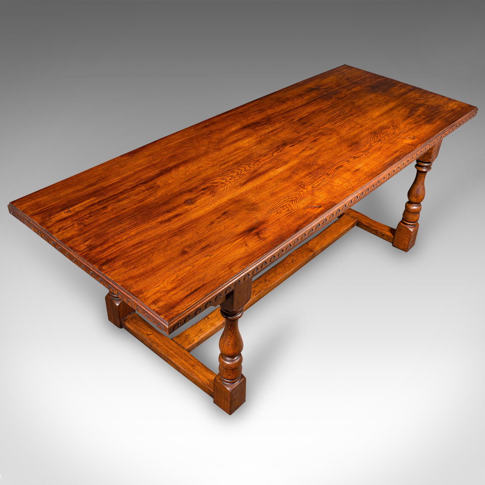 6 Seat Antique Dining Table, English, Oak, Country Kitchen, Refectory, Edwardian For Sale 1