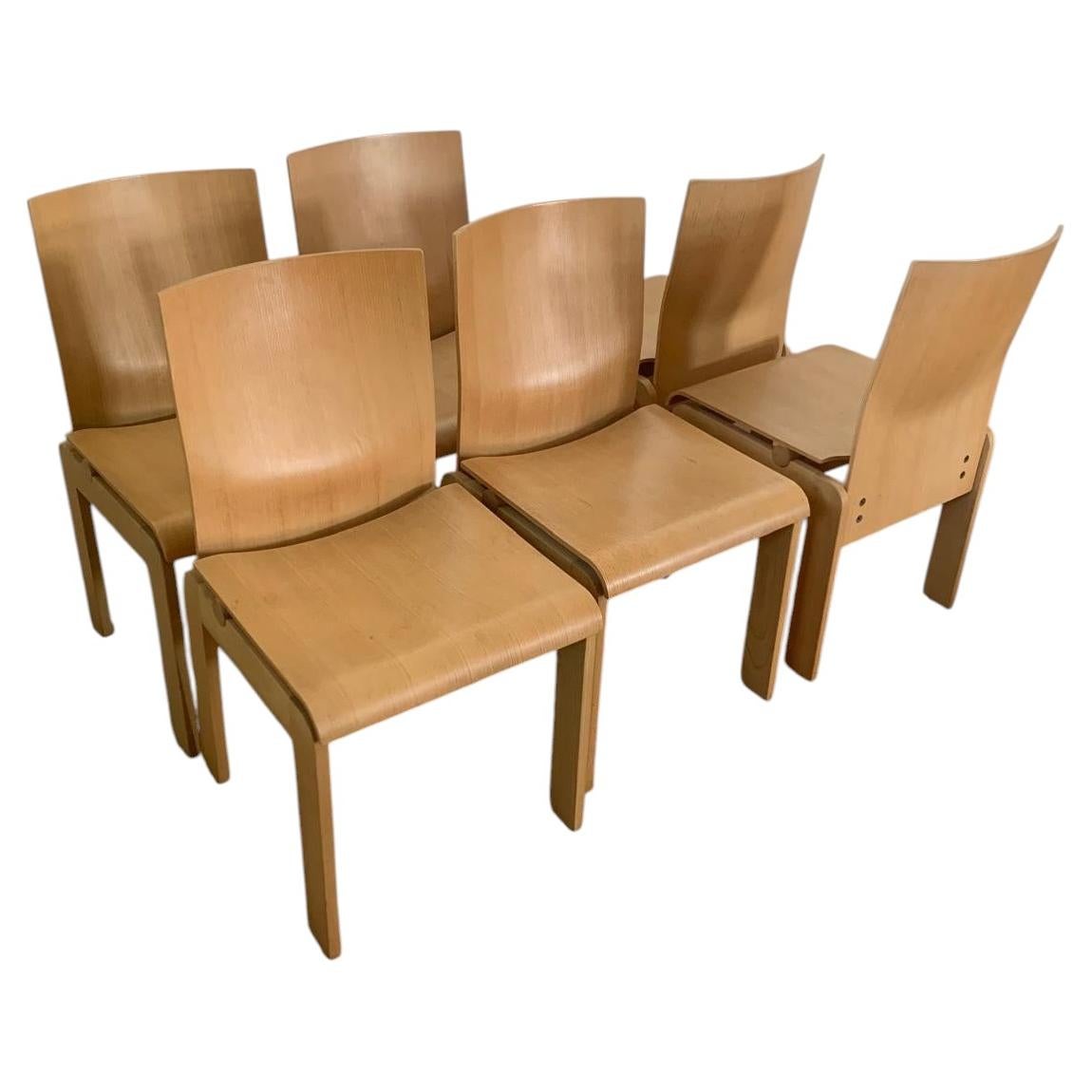 6 mid- century ash chairs 1970s For Sale