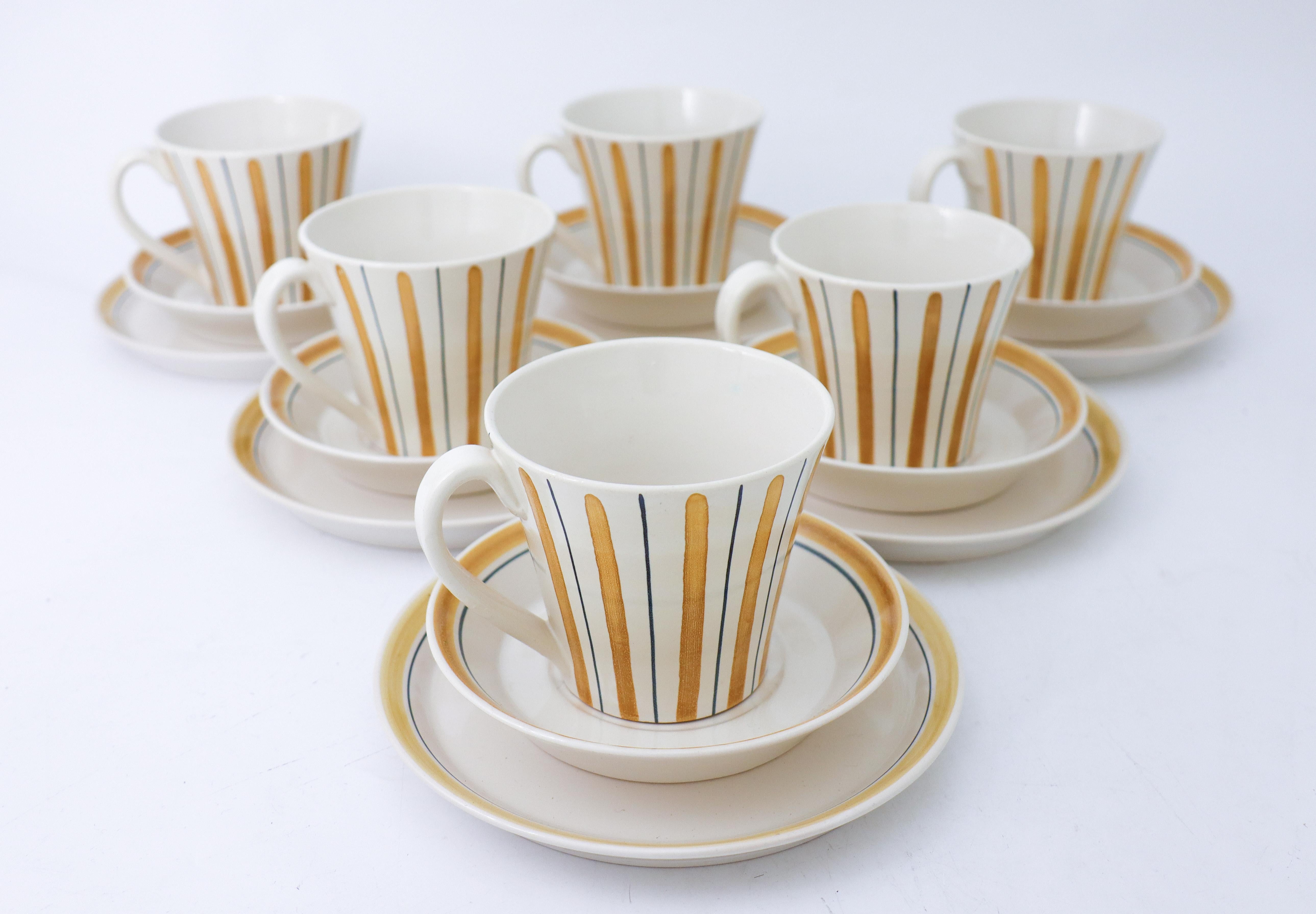 Scandinavian Modern 6 Sets of Tea Cups with Saucers & Plates, 