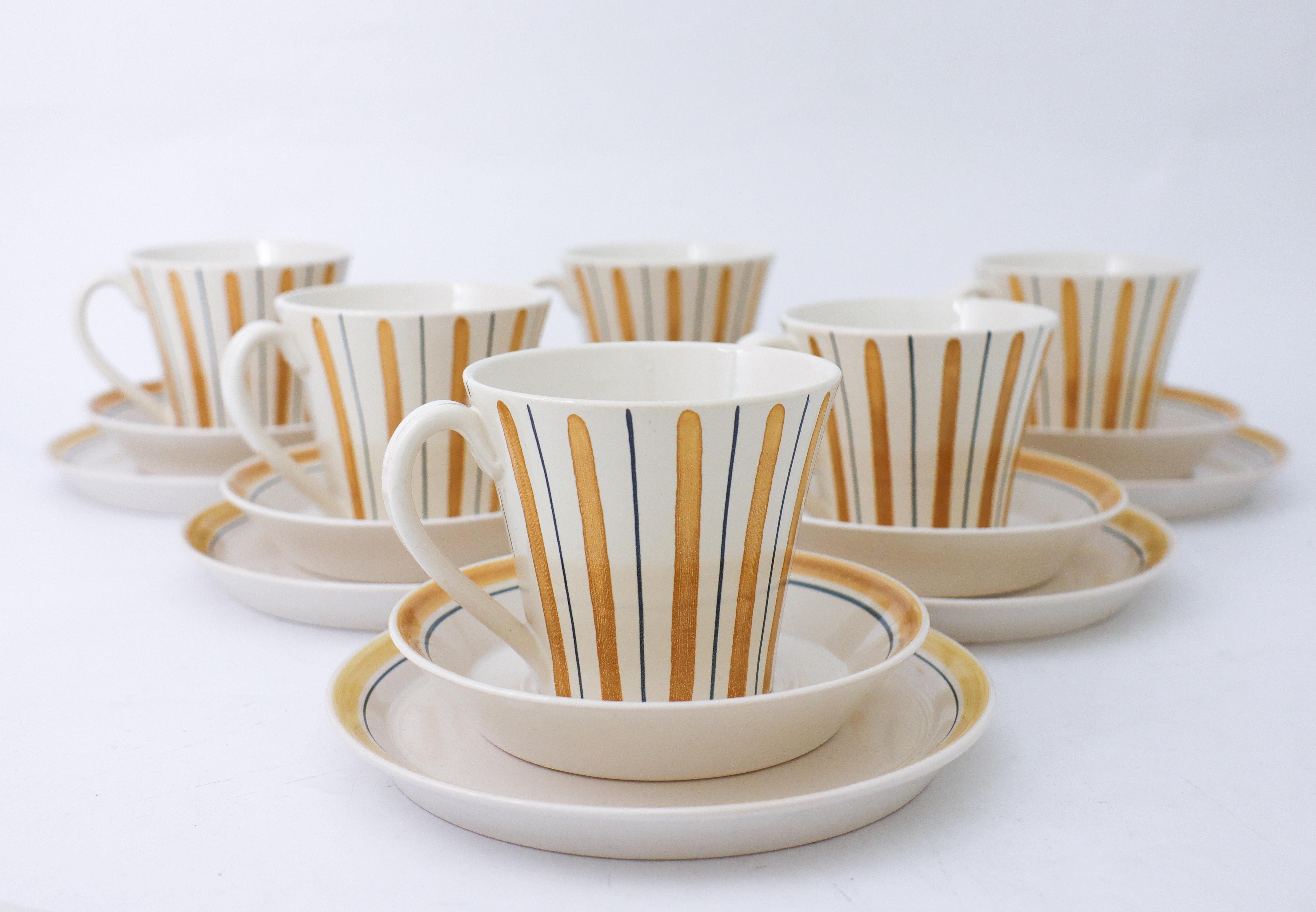 Glazed 6 Sets of Tea Cups with Saucers & Plates, 