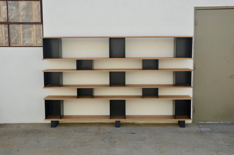 6 Shelves Black Steel 'Horizontale' Oak Shelving Unit by Design Frères