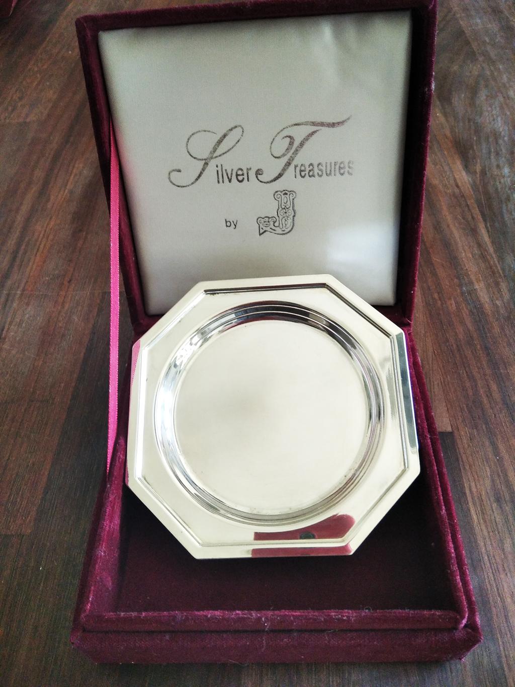 6 Silver Coasters With Velvet Case, Midcentury For Sale 2
