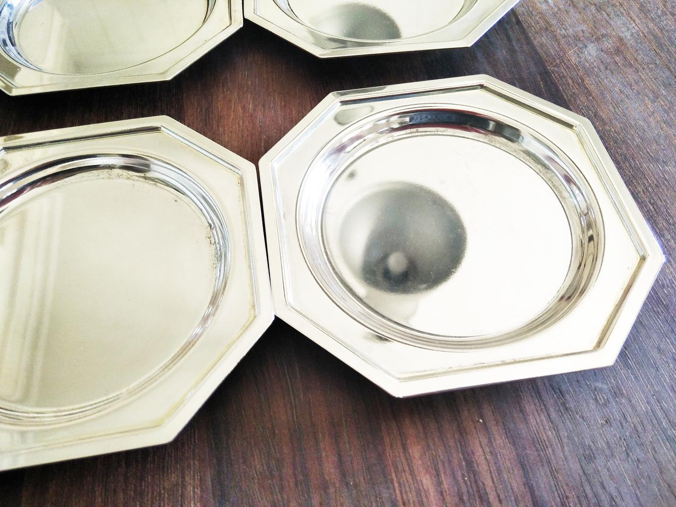 6 Silver Coasters With Velvet Case, Midcentury For Sale 1