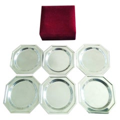 6 sous-verres en argent avec étui en velours, milieu du siècle dernier