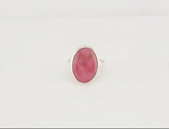 6 size Rhodonite silver ring, Natural pinkish-red stone silver ring