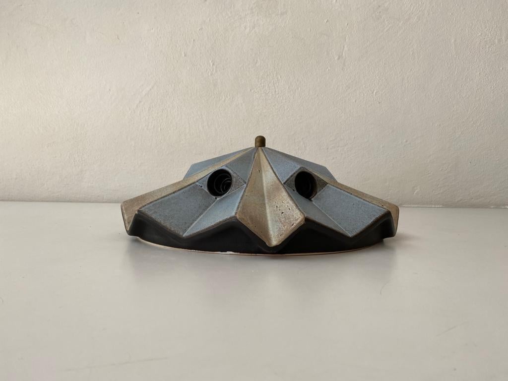 6 Socket Blue and White-Grey Ceramic Ceiling Lamp by Pan Leuchten, 1970s Germany In Good Condition In Hagenbach, DE