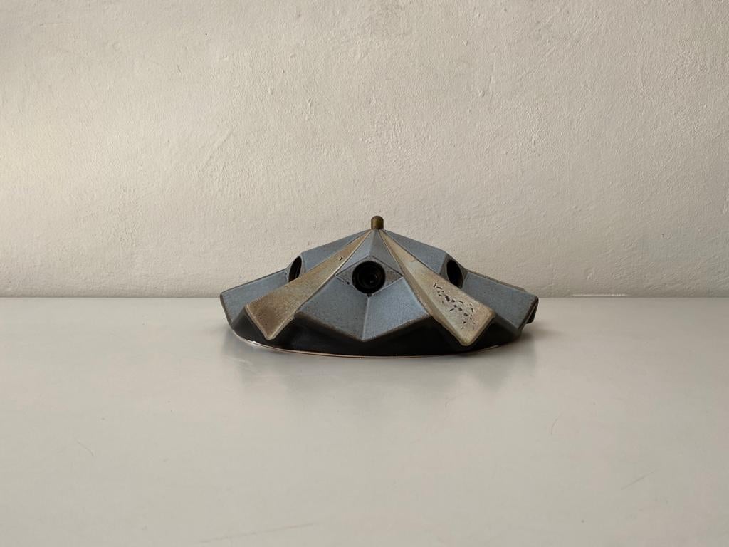 Late 20th Century 6 Socket Blue and White-Grey Ceramic Ceiling Lamp by Pan Leuchten, 1970s Germany