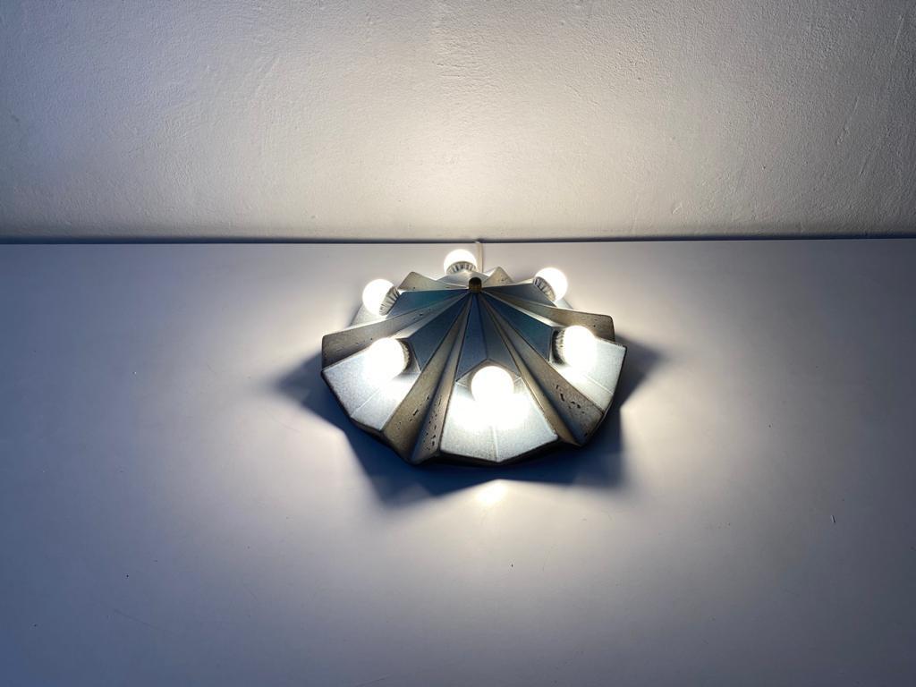 6 Socket Blue and White-Grey Ceramic Ceiling Lamp by Pan Leuchten, 1970s Germany 4