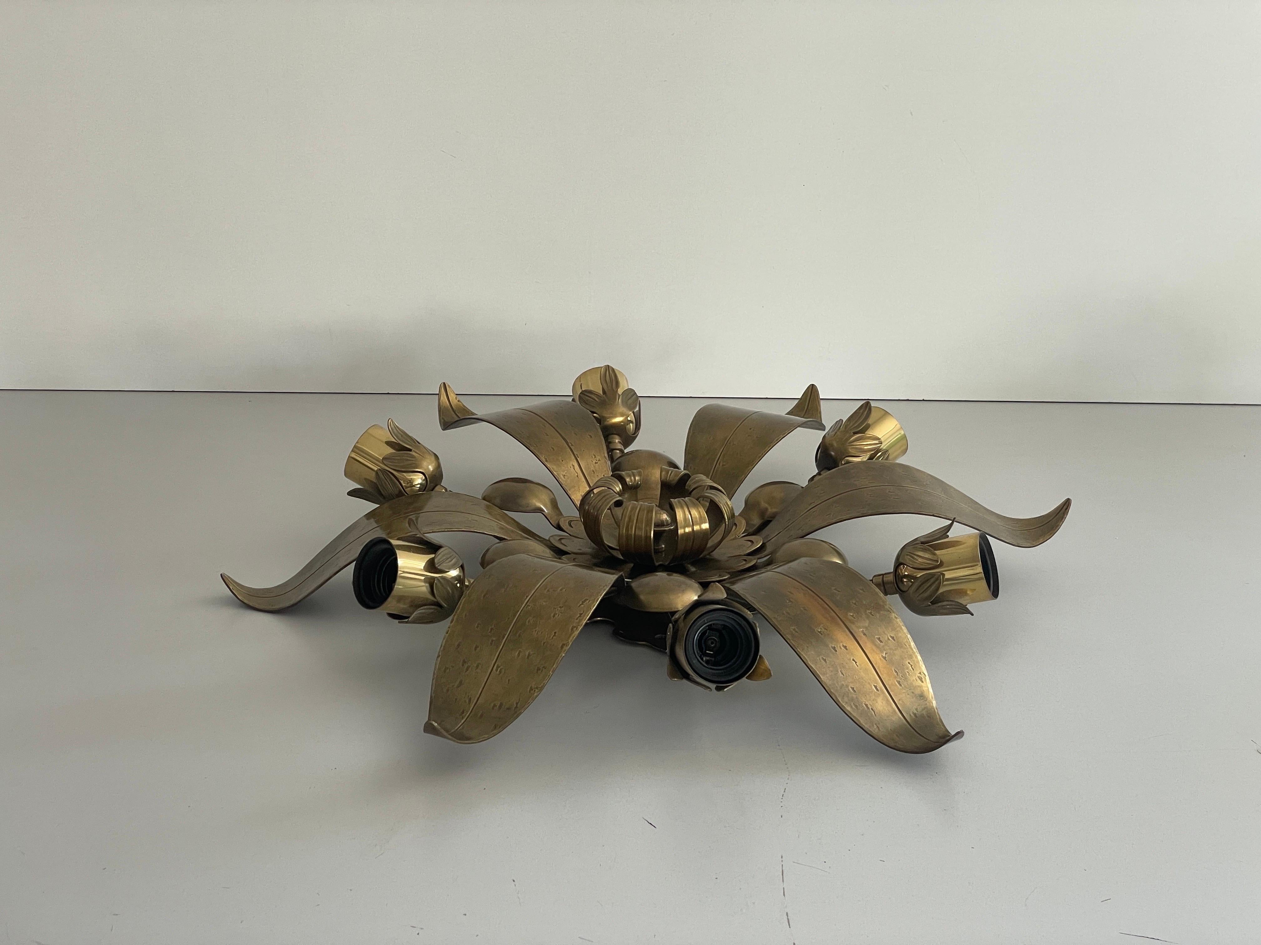Mid-20th Century 6 Socket Flower Shaped Heavy Brass Flush Mount Light by Hans Möller, 1960s, Germ For Sale